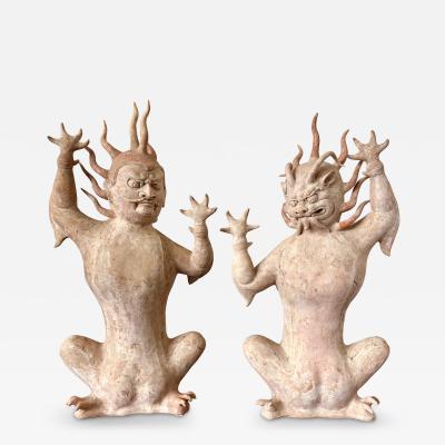 Pair Rare and Important Chinese Ceramic Tomb Guardians Tang Dynasty with TL Test