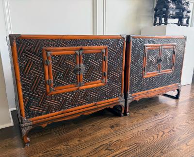Pair Rare and Supperb Korean Morijang Chests with Bamboo Inlays Joseon Dynasty