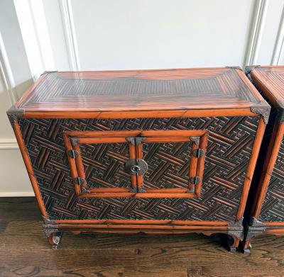 Pair Rare and Supperb Korean Morijang Chests with Bamboo Inlays Joseon Dynasty
