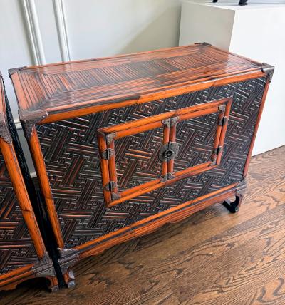 Pair Rare and Supperb Korean Morijang Chests with Bamboo Inlays Joseon Dynasty