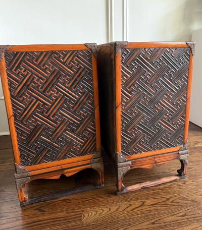 Pair Rare and Supperb Korean Morijang Chests with Bamboo Inlays Joseon Dynasty