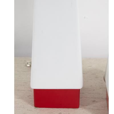 Pair Red and White Mid Century Lamps