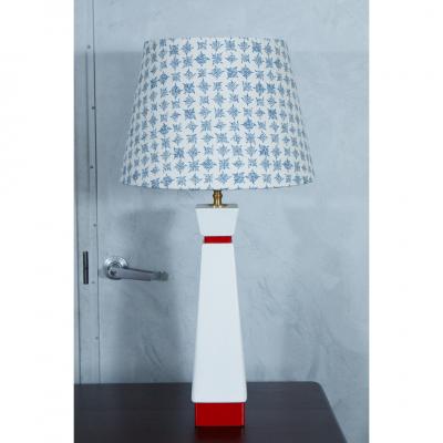 Pair Red and White Mid Century Lamps
