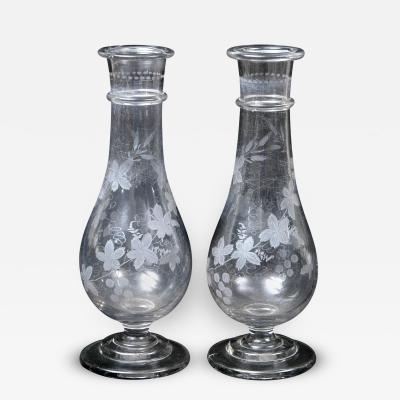 Pair Regency Etched Glass Vases Circa 1820