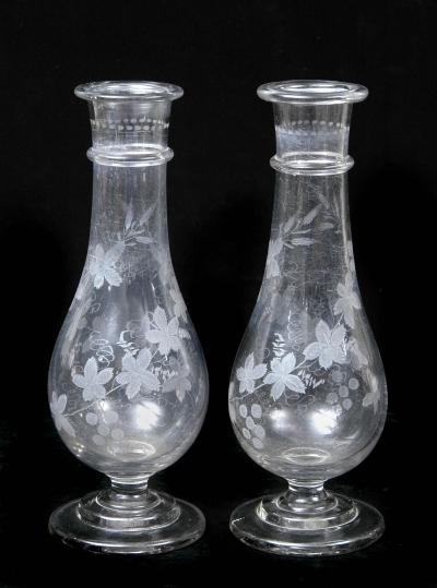 Pair Regency Etched Glass Vases Circa 1820