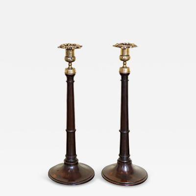 Pair Regency Turned Mahogany Candlesticks