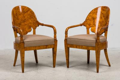 Pair Russian Karelian Birch arm chairs
