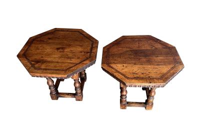 Pair Rustic Continental Baroque Style Octagonal Single drawer Side Tables