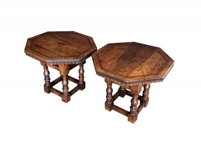 Pair Rustic Continental Baroque Style Octagonal Single drawer Side Tables