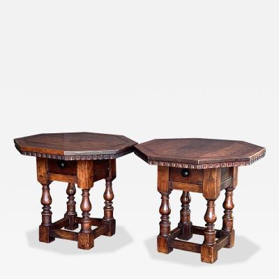Pair Rustic Continental Baroque Style Octagonal Single drawer Side Tables