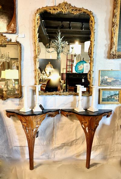Pair Serge Roche Style Carved Wood Consoles