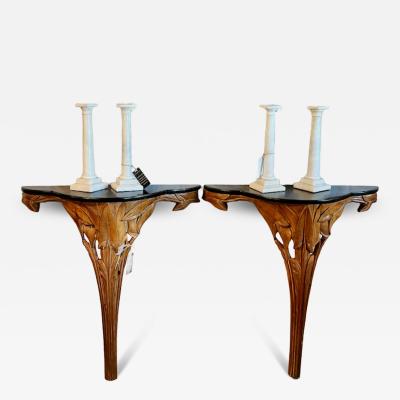 Pair Serge Roche Style Carved Wood Consoles