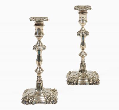 Pair Sheffield Silver Plate George II Style Candlesticks