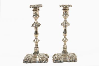 Pair Sheffield Silver Plate George II Style Candlesticks