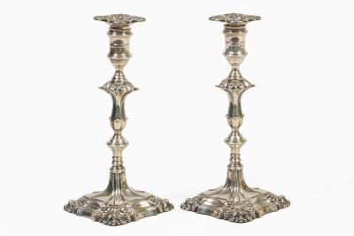 Pair Sheffield Silver Plate George II Style Candlesticks