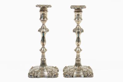 Pair Sheffield Silver Plate George II Style Candlesticks