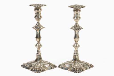 Pair Sheffield Silver Plate George II Style Candlesticks