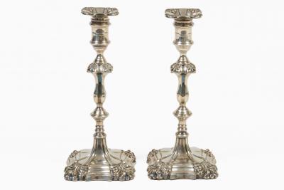 Pair Sheffield Silver Plate George II Style Candlesticks