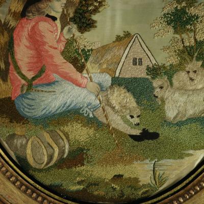 Pair Silkwork Embroidered Pictures of Shepherd Shepherdess