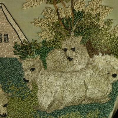 Pair Silkwork Embroidered Pictures of Shepherd Shepherdess