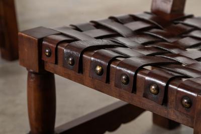 Pair Spanish Mid 20thC Brutalist Walnut Chairs