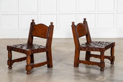 Pair Spanish Mid 20thC Brutalist Walnut Chairs