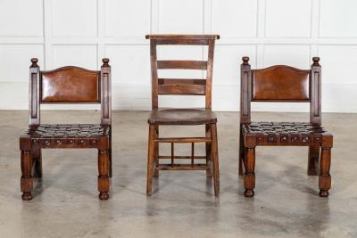 Pair Spanish Mid 20thC Brutalist Walnut Chairs