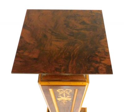 Pair Squared Top Burlwood Continental inlaid display pedestals