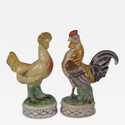 Pair Staffordshire Hen And Cockerel Rooster Figures