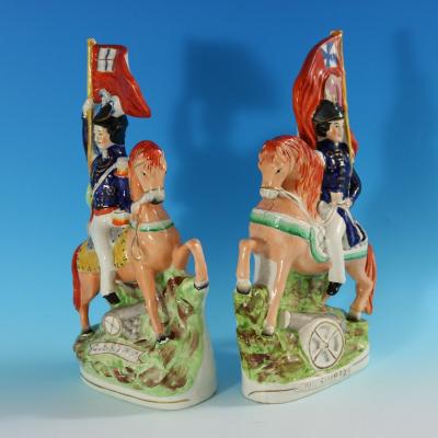Pair Staffordshire Simpson Brown Generals on Horseback