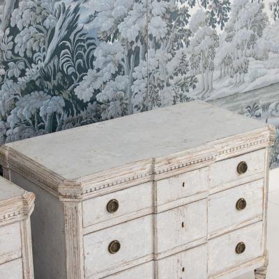 Pair Swedish Gustavian Breakfront Commodes in Original Gray Paint 19th c 