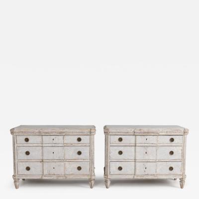 Pair Swedish Gustavian Breakfront Commodes in Original Gray Paint 19th c 