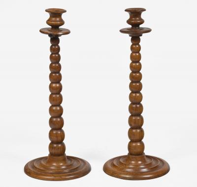 Pair Tall Bobbin Turned Walnut Candlesticks