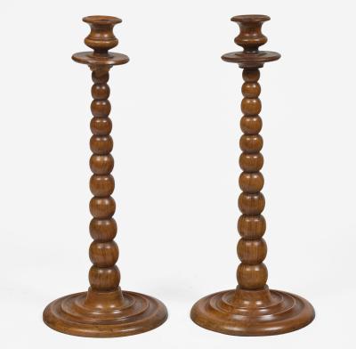 Pair Tall Bobbin Turned Walnut Candlesticks