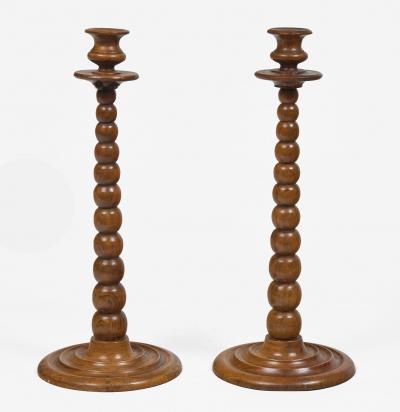 Pair Tall Bobbin Turned Walnut Candlesticks
