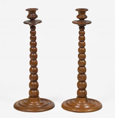 Pair Tall Bobbin Turned Walnut Candlesticks