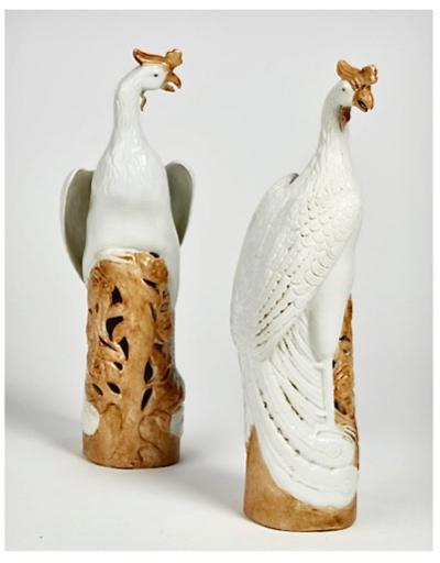 Pair Tall Chinese Export Phoenix Ho Ho Birds