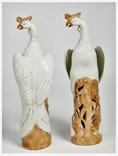 Pair Tall Chinese Export Phoenix Ho Ho Birds
