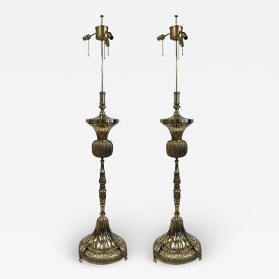 Pair Tall French Antique Polished Bronze Floor Lamps