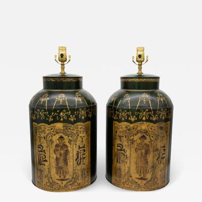 Pair Tea Tin Lamps