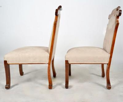 Pair Unusual Inlaid Edwardian Neoclassical Style Slipper Chairs