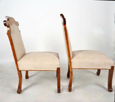 Pair Unusual Inlaid Edwardian Neoclassical Style Slipper Chairs