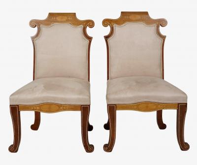 Pair Unusual Inlaid Edwardian Neoclassical Style Slipper Chairs
