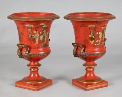 Pair Vieux Paris Porcelain Campagna Urns