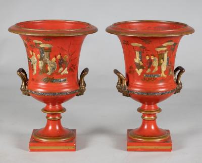 Pair Vieux Paris Porcelain Campagna Urns