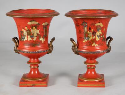 Pair Vieux Paris Porcelain Campagna Urns