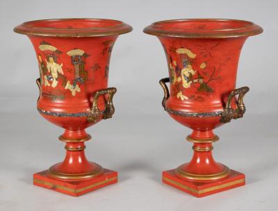 Pair Vieux Paris Porcelain Campagna Urns