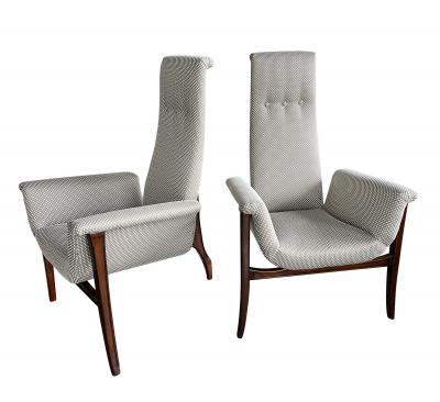 Pair Vintage 1960s Tripod Lounge Chairs with Flared Arms