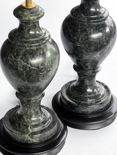Pair Vintage Italian Baluster form Verde Antico Marble Lamps