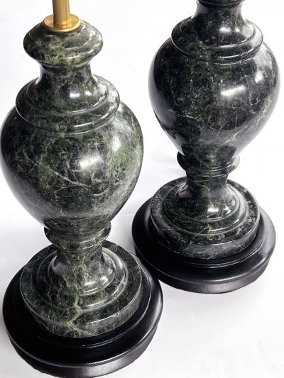 Pair Vintage Italian Baluster form Verde Antico Marble Lamps